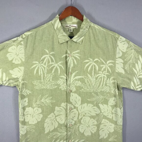 Tommy Bahama Shirt Men's Medium Green Floral Hawaiian Silk Button Down Pocket - Picture 7 of 11